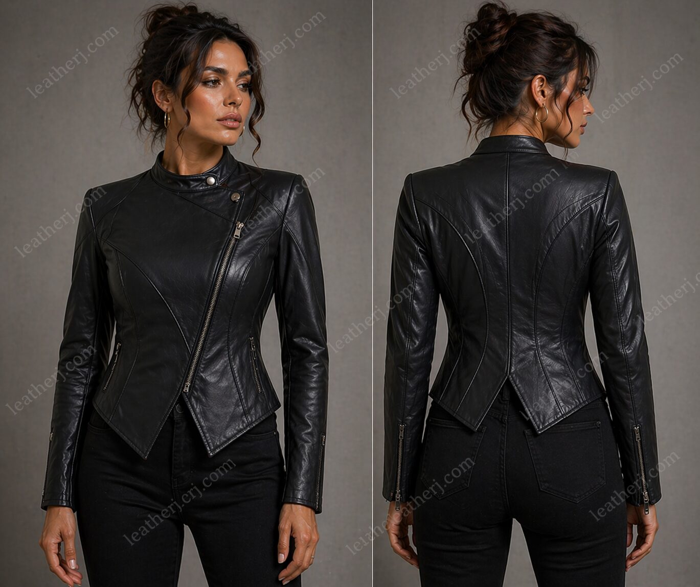 Black Sculpted Moto Leather Jacket