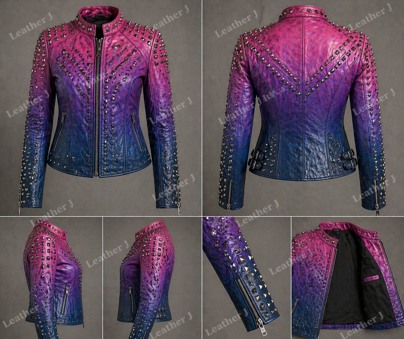 Ombre Studded Leather Jacket