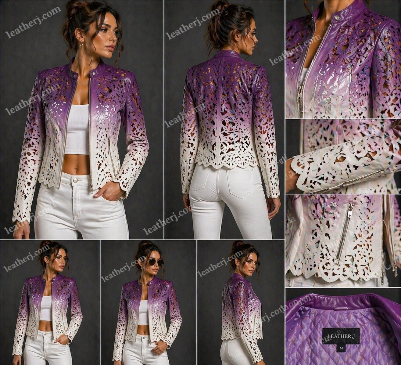 Purple & White Ombre Cutwork Leather Jacket
