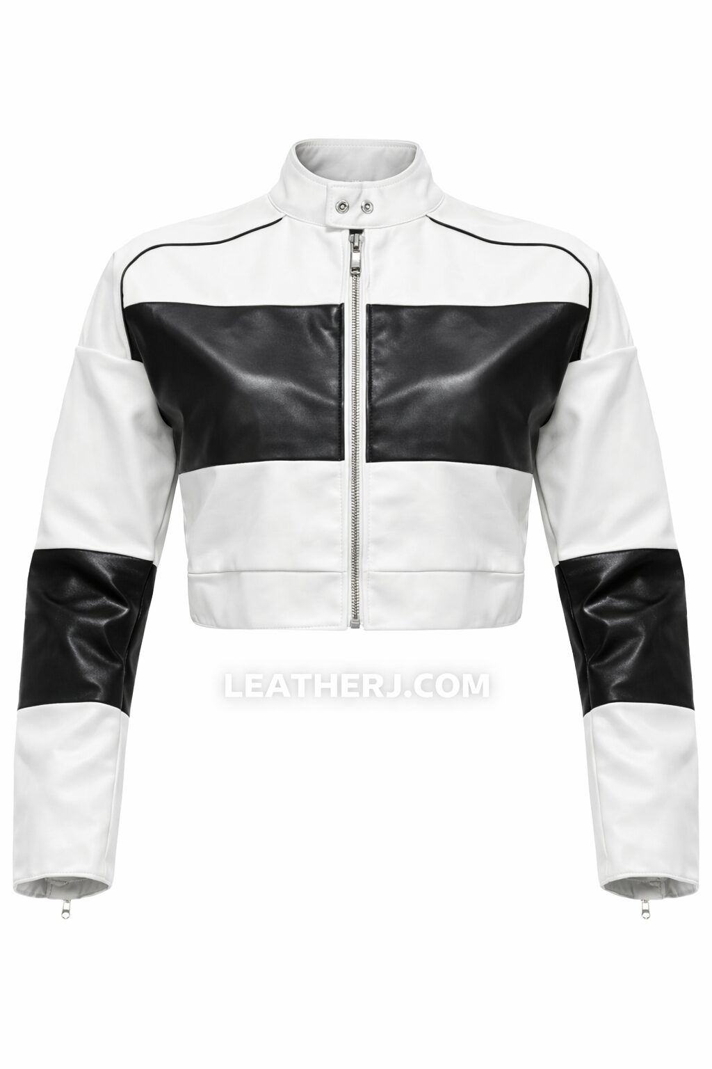 LeatherJ Women’s White Cropped Leather Jacket – Stylish Casual & Streetwear Design