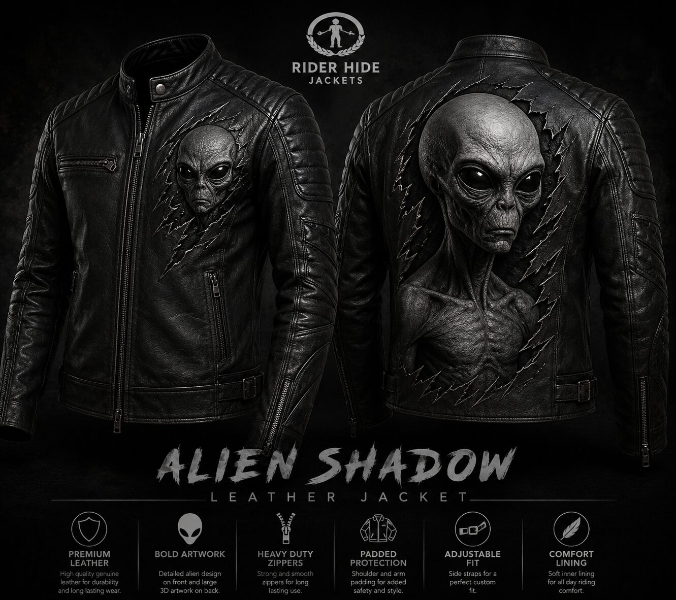 Rider Hide Alien Shadow Leather Jacket – Blackout