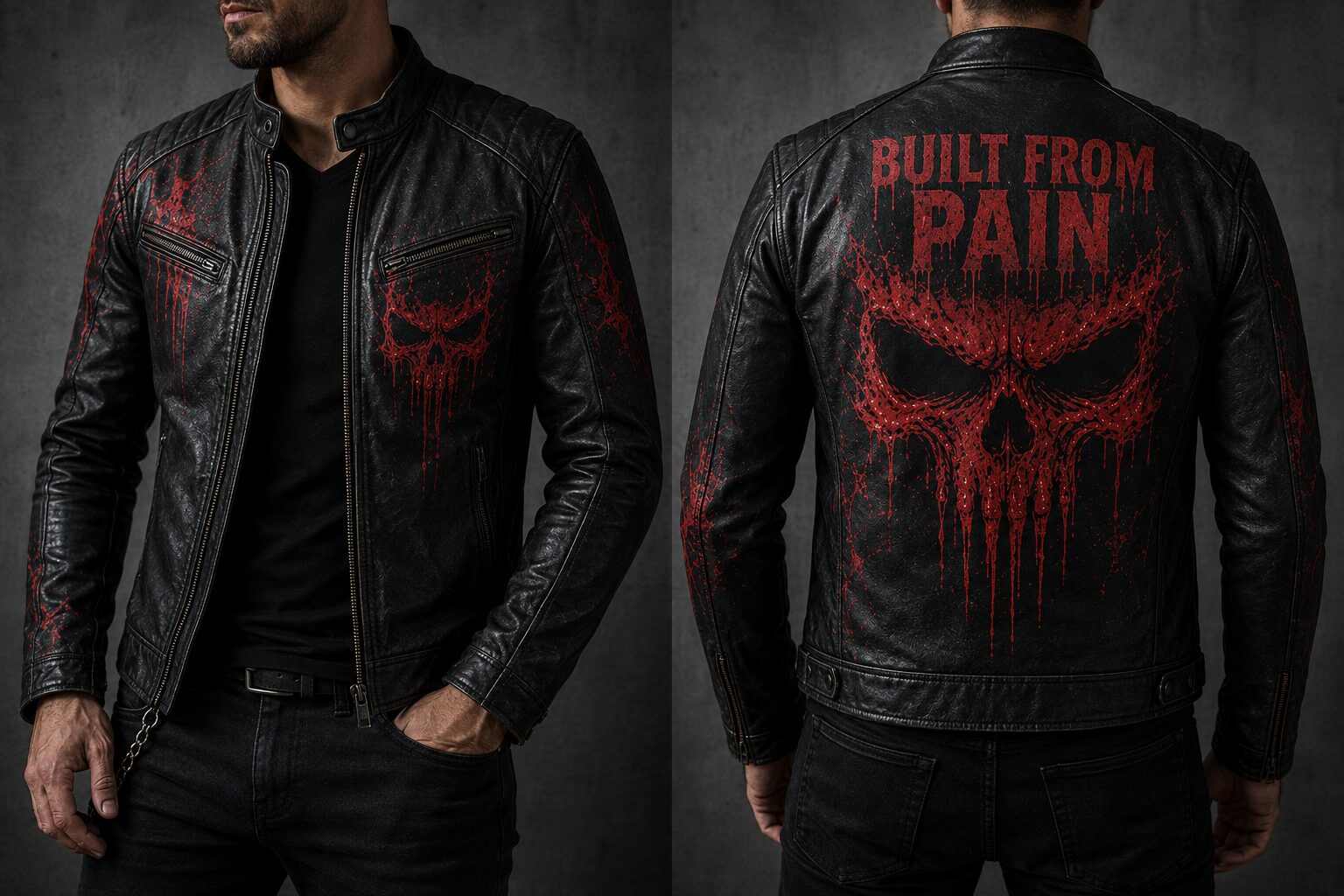 Built From Pain – Premium Black Leather Biker Jacket
