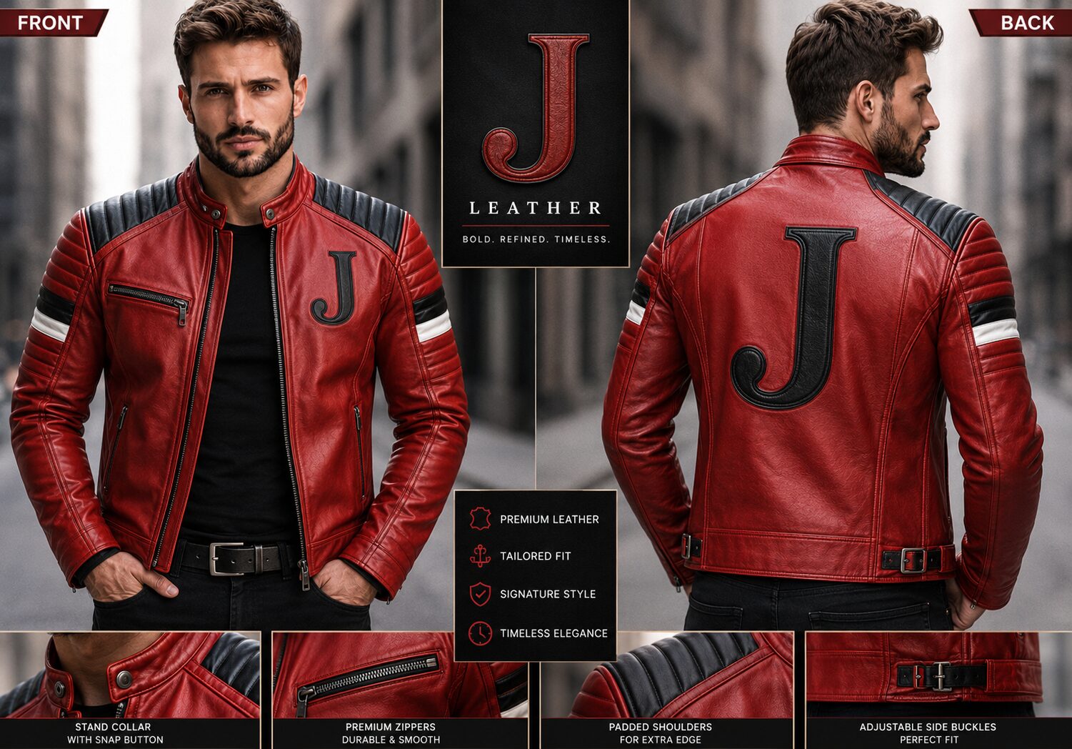 J Leather Signature Red Racer Jacket