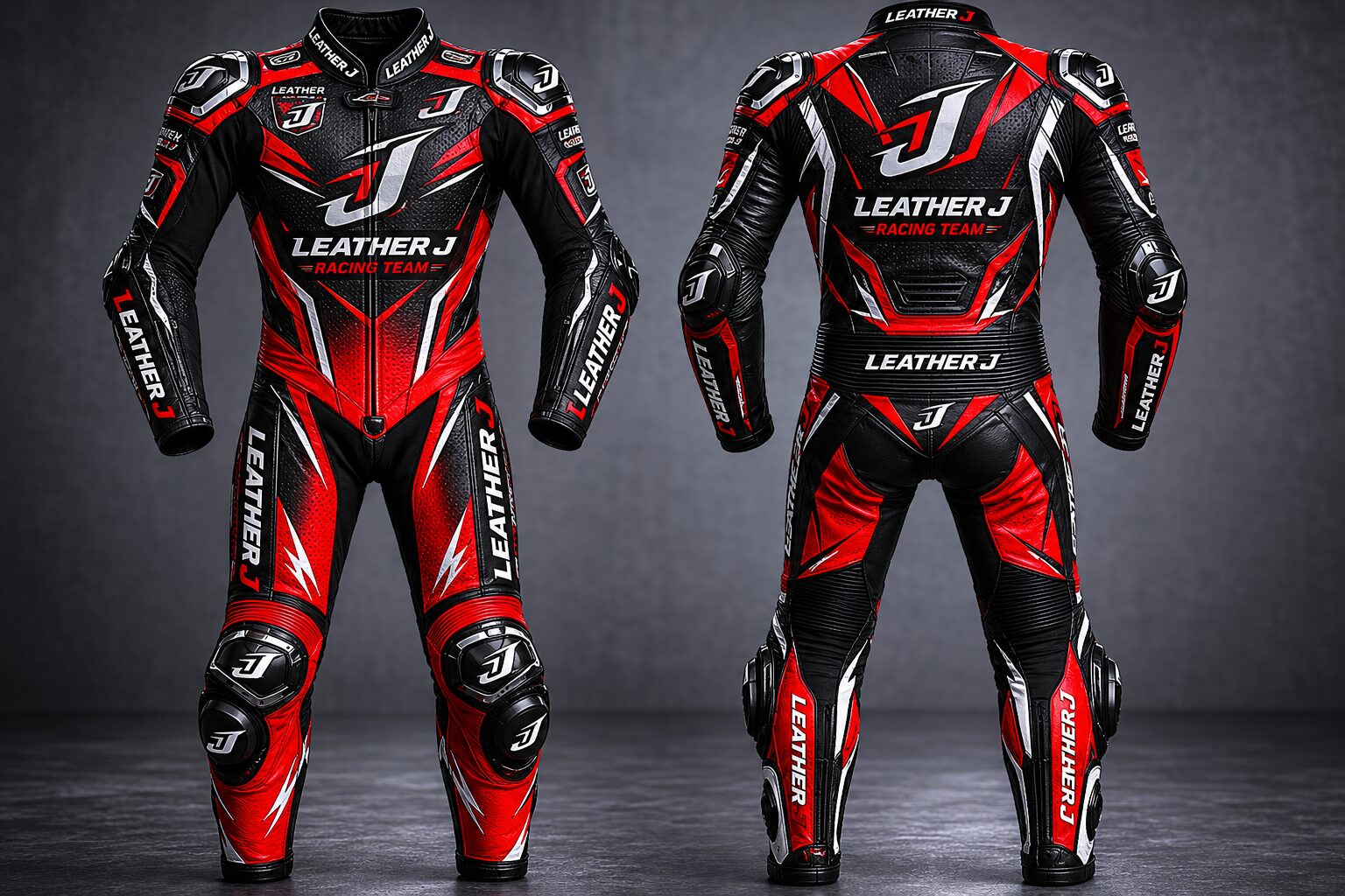 Leather J Racing Suit Black Red
