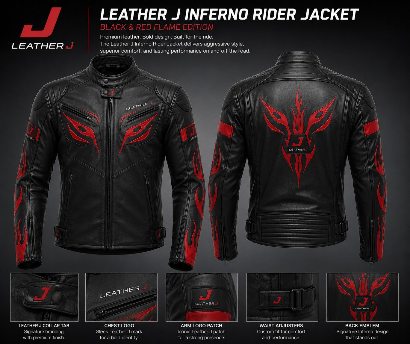 Leather J Inferno Rider Jacket – Black & Red Flame Edition