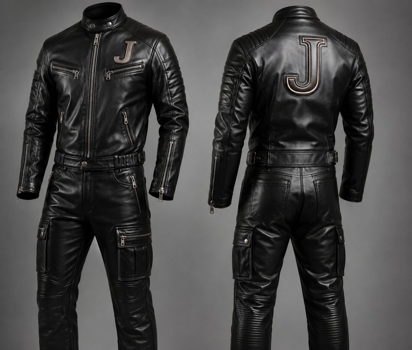 Leather J Premium Moto Utility Jumpsuit – Black Edition