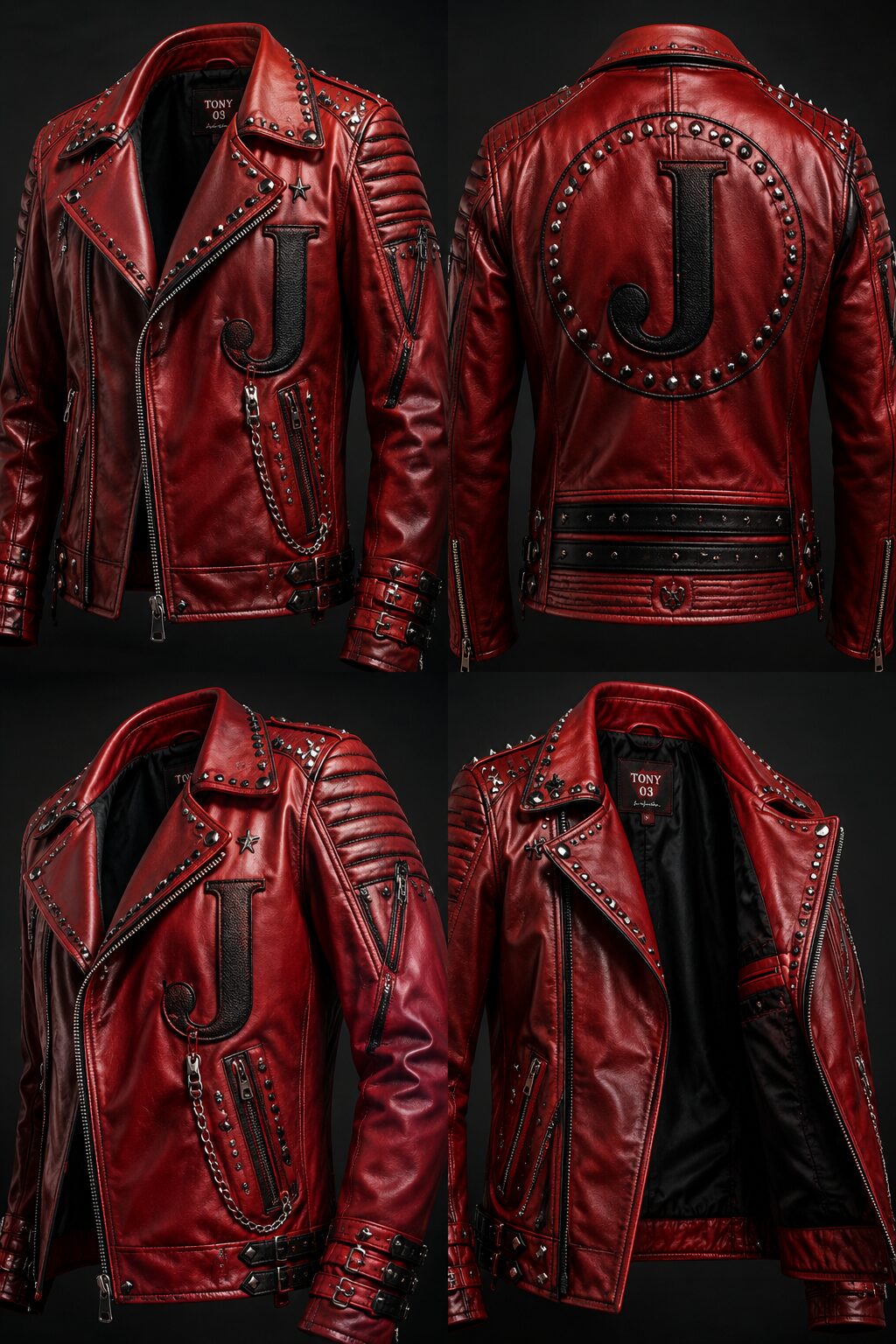 Leather J Studded Biker Jacket – Premium Red Leather Statement Piece