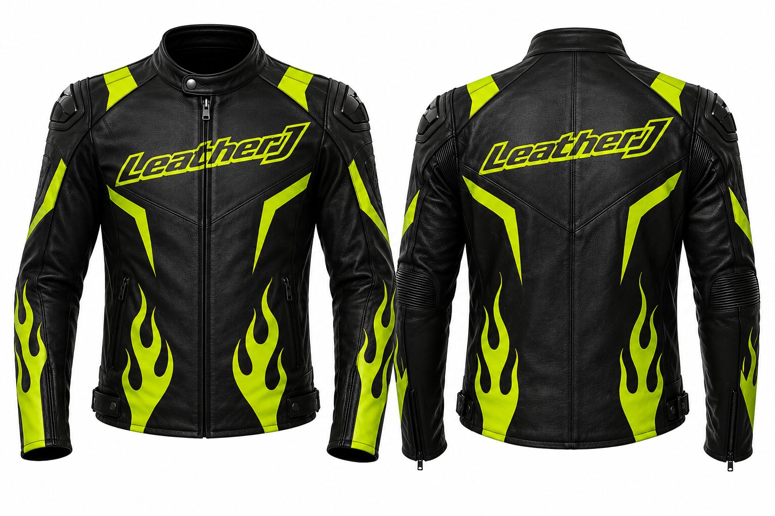 LeatherJ Neon Flame Leather Motorcycle Jacket