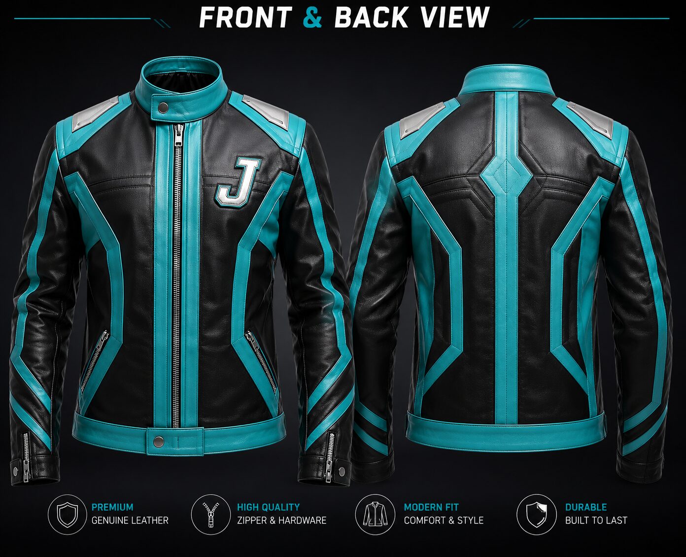 Neo Velocity Leather Jacket – Teal & Black