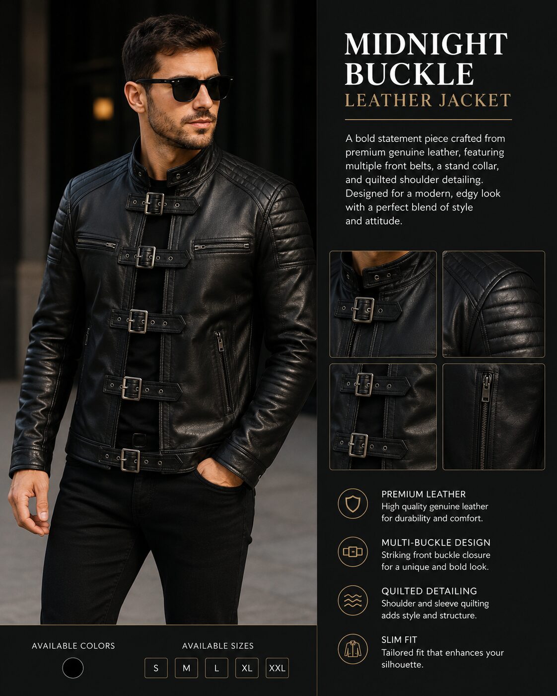 Shadow Strike Multi-Buckle Leather Jacket