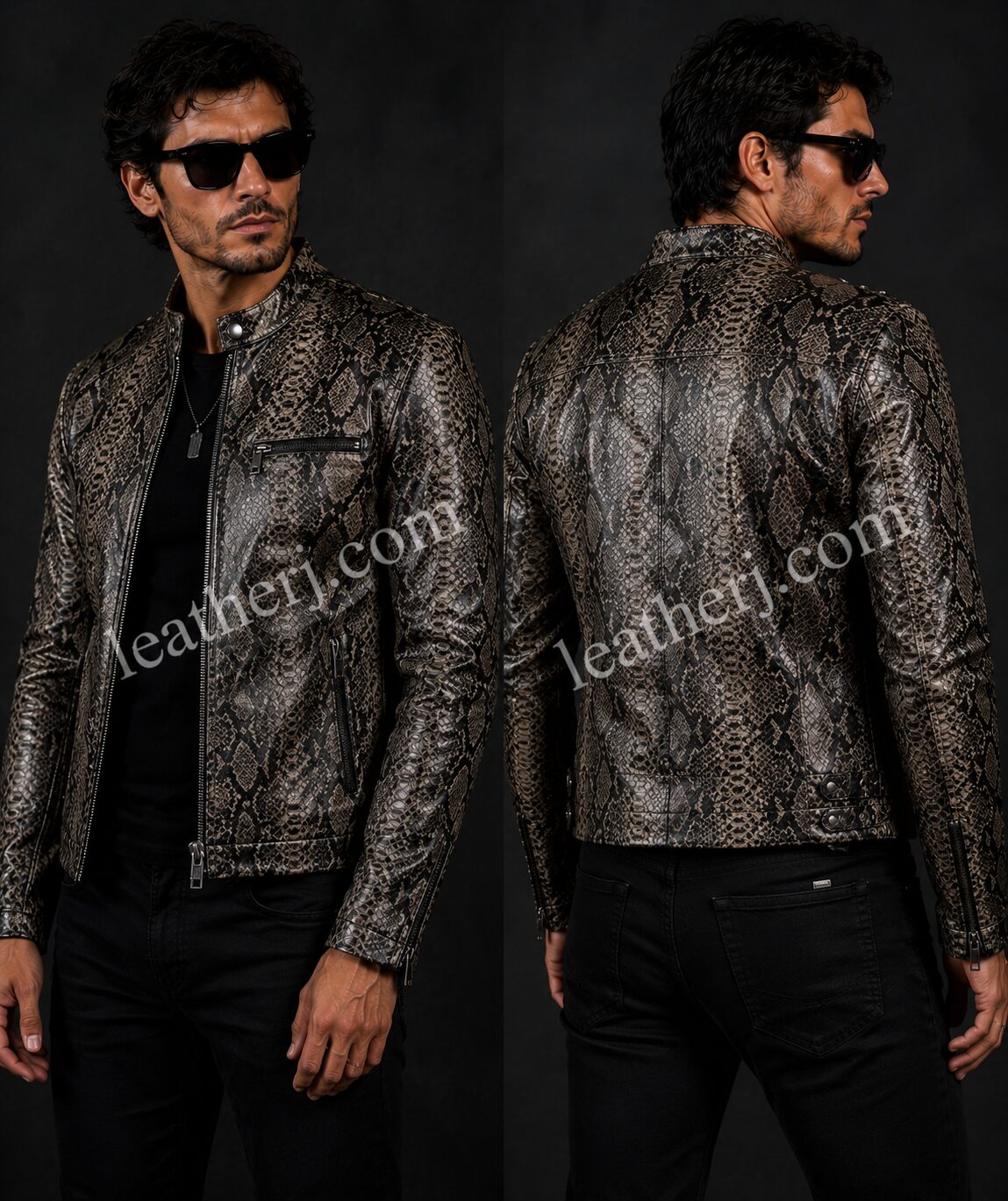 Men’s Snakeskin Print Leather Jacket