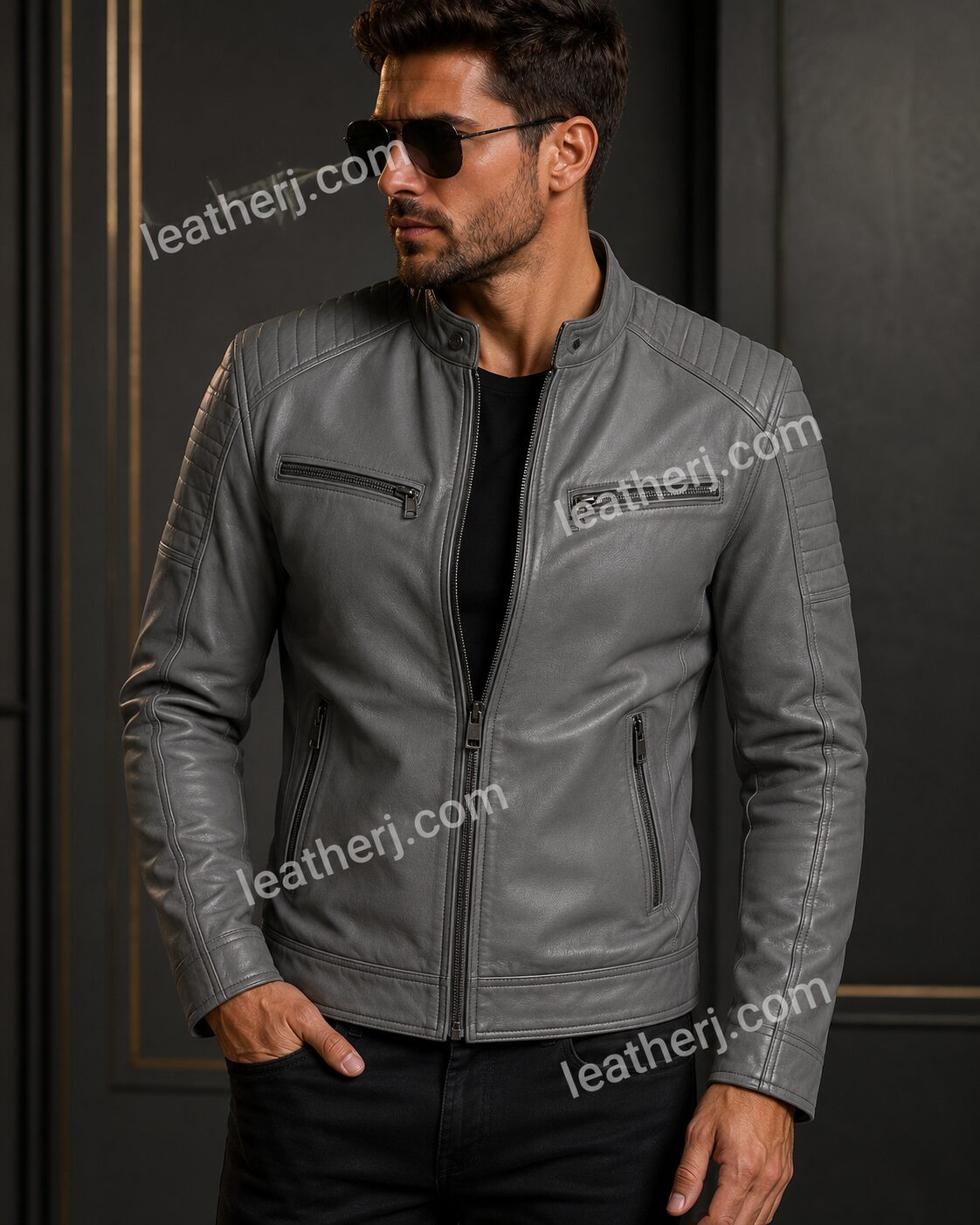 Men's Urban Grey Leather Jacket – Classic Moto Style Premium Leather Jacket