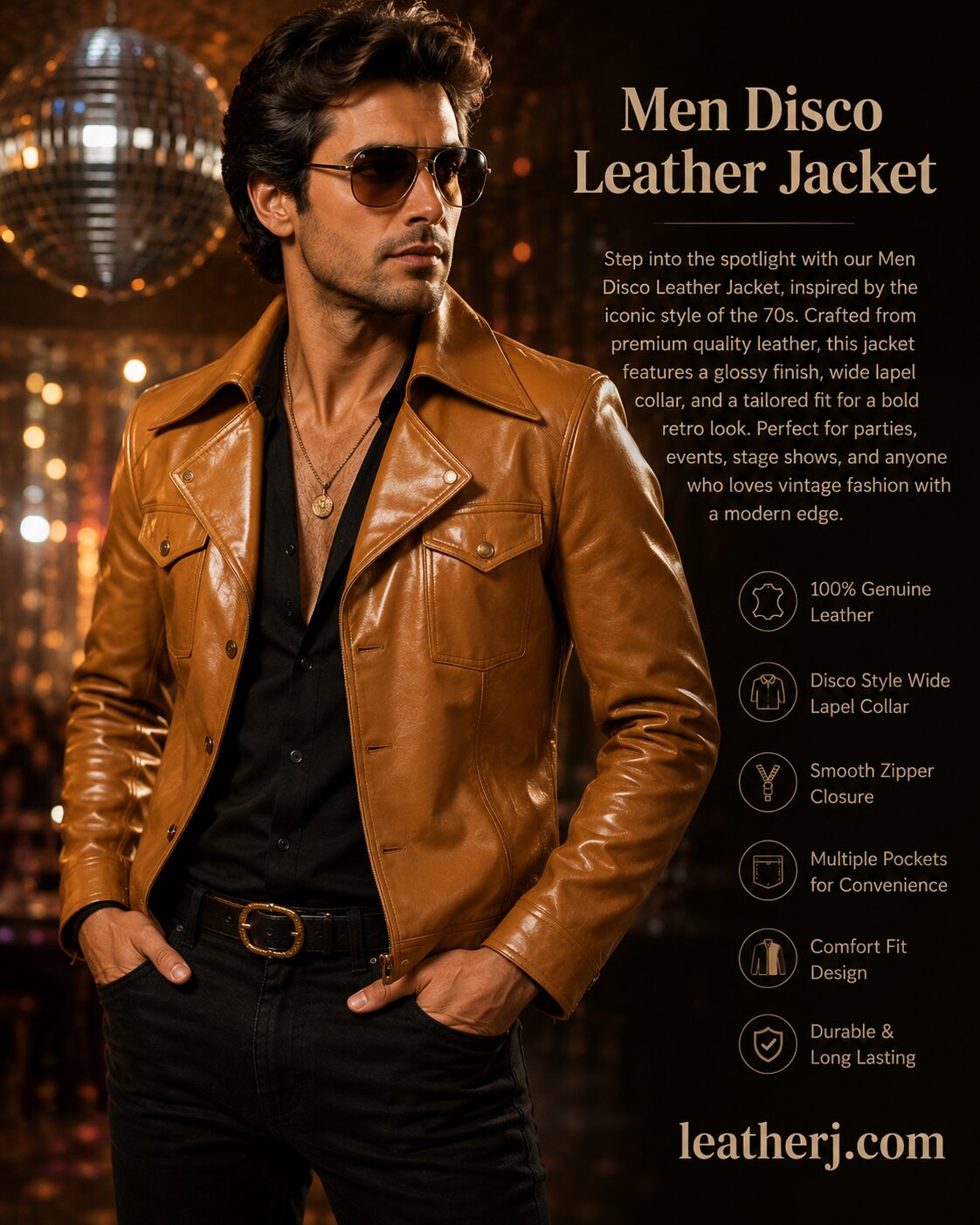 Men's Disco Leather Jacket – Retro 70s Inspired Genuine Leather Jacket