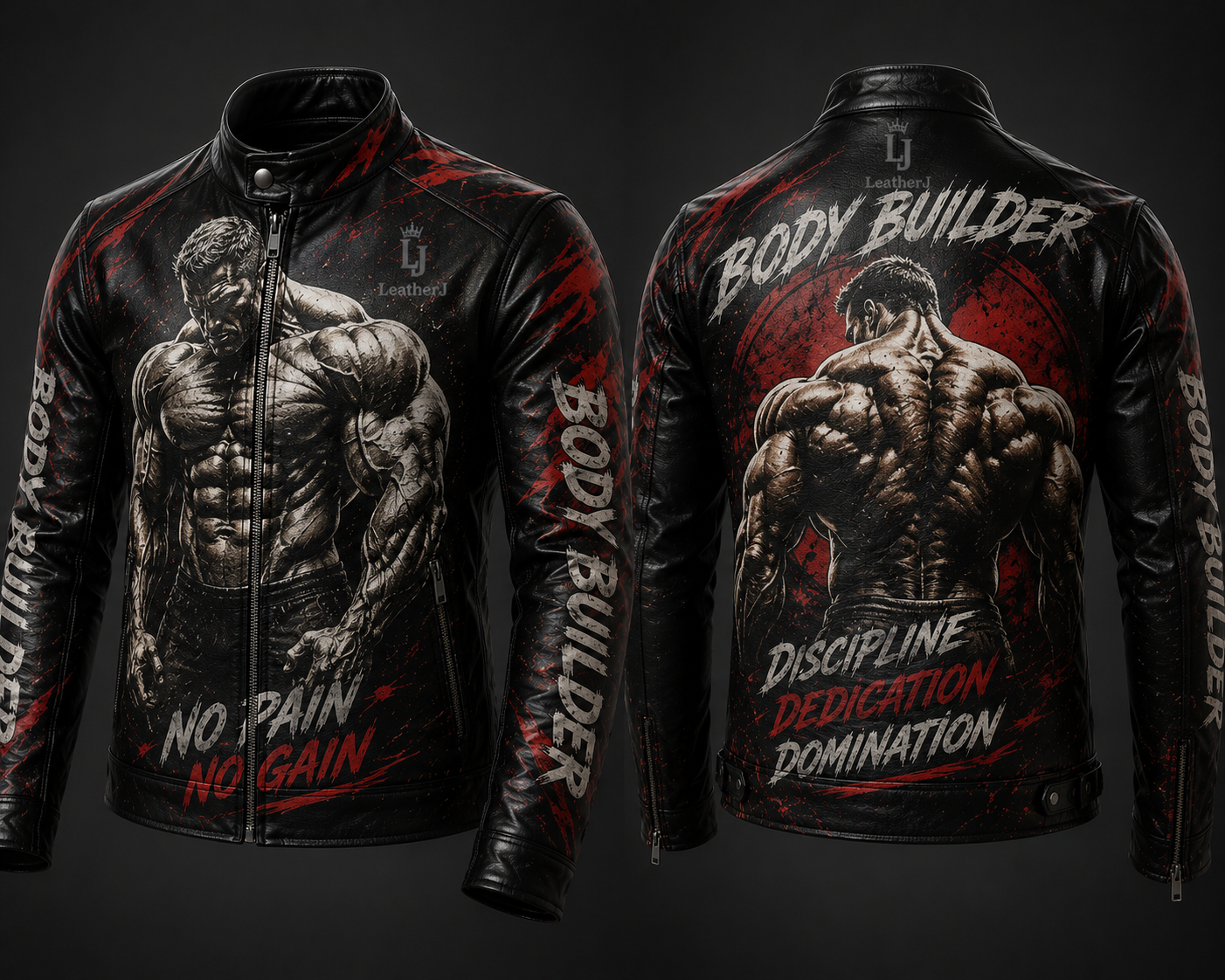 Muscular Bodybuilder Printed Leather Jacket