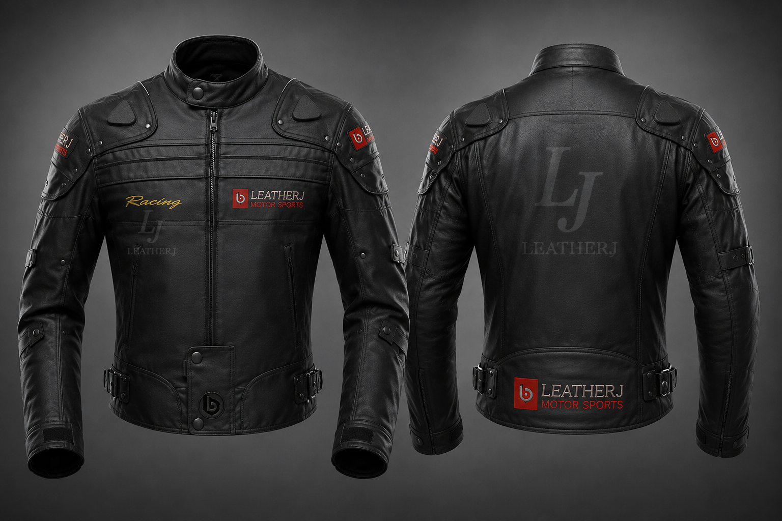 LeatherJ Black Racing Motorcycle Leather Jacket