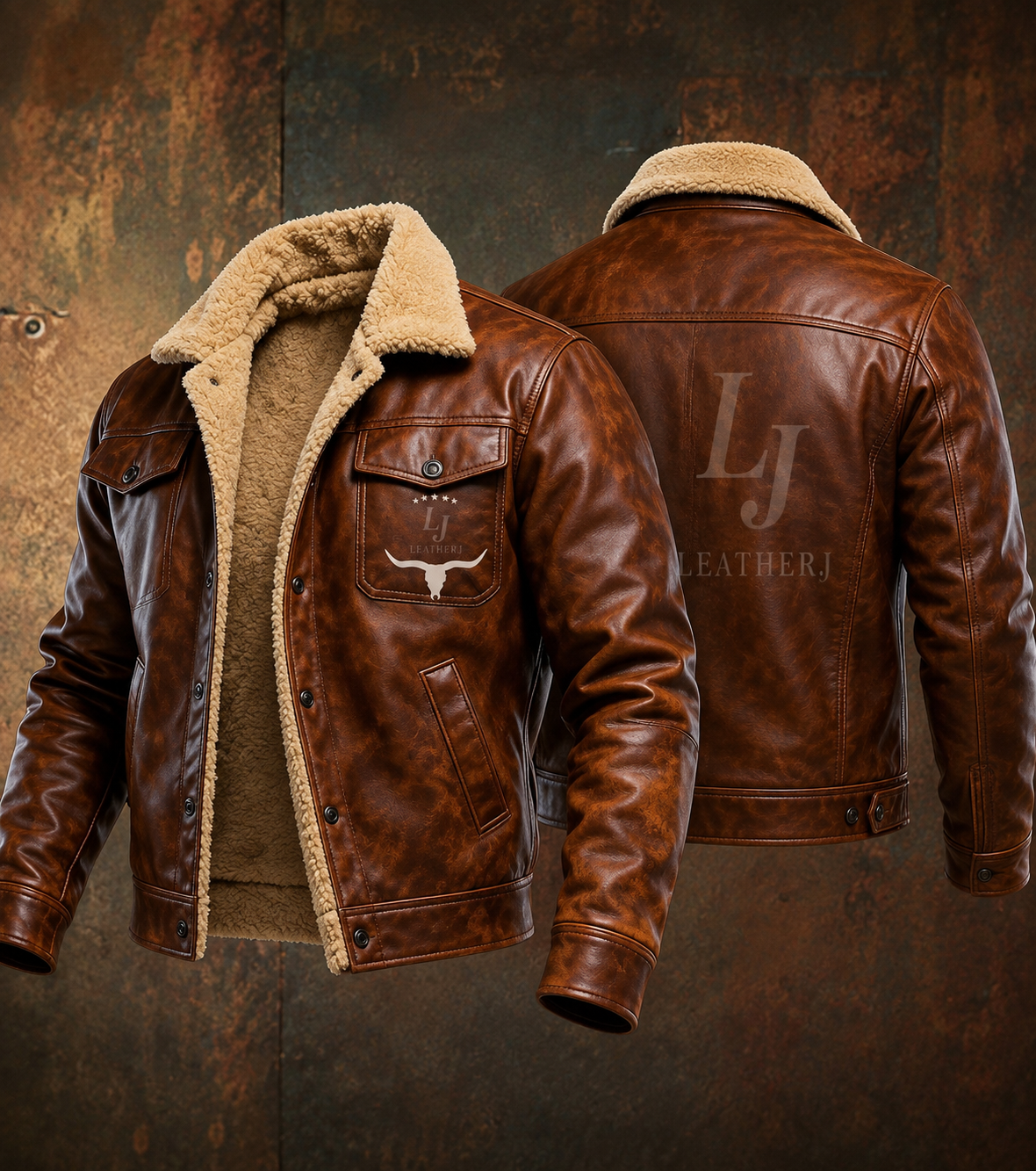 LeatherJ Men’s Distressed Brown Shearling Leather Jacket