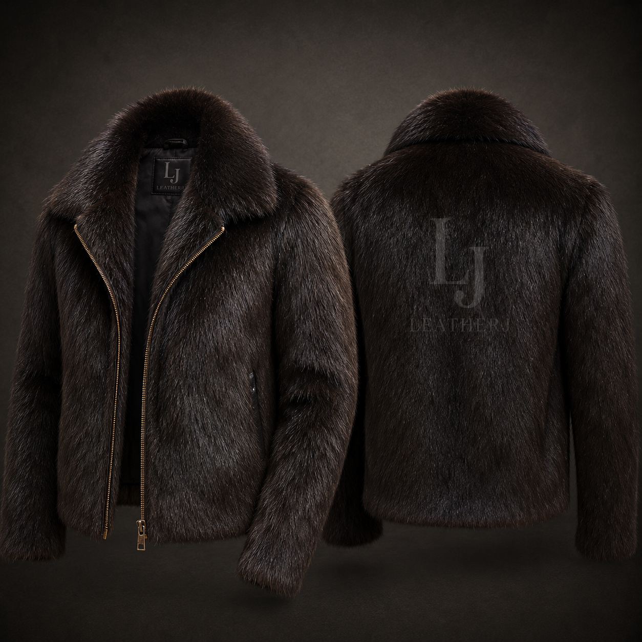 LeatherJ Men’s Luxury Black Fur Leather Jacket