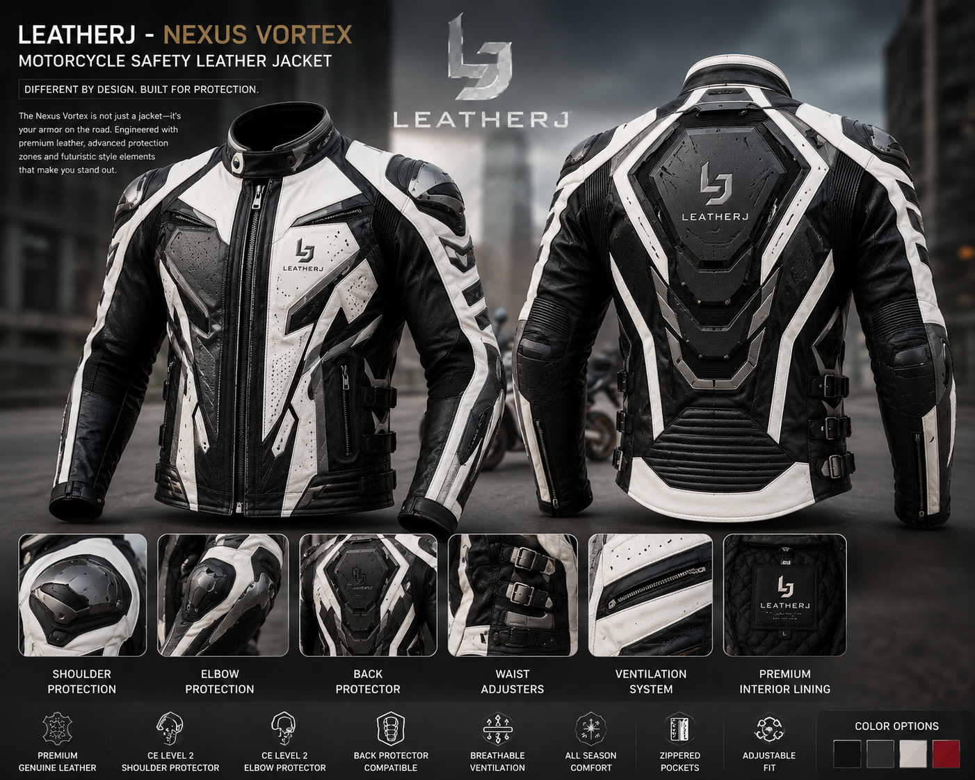 LeatherJ Nexus Vortex Pro Motorcycle Jacket