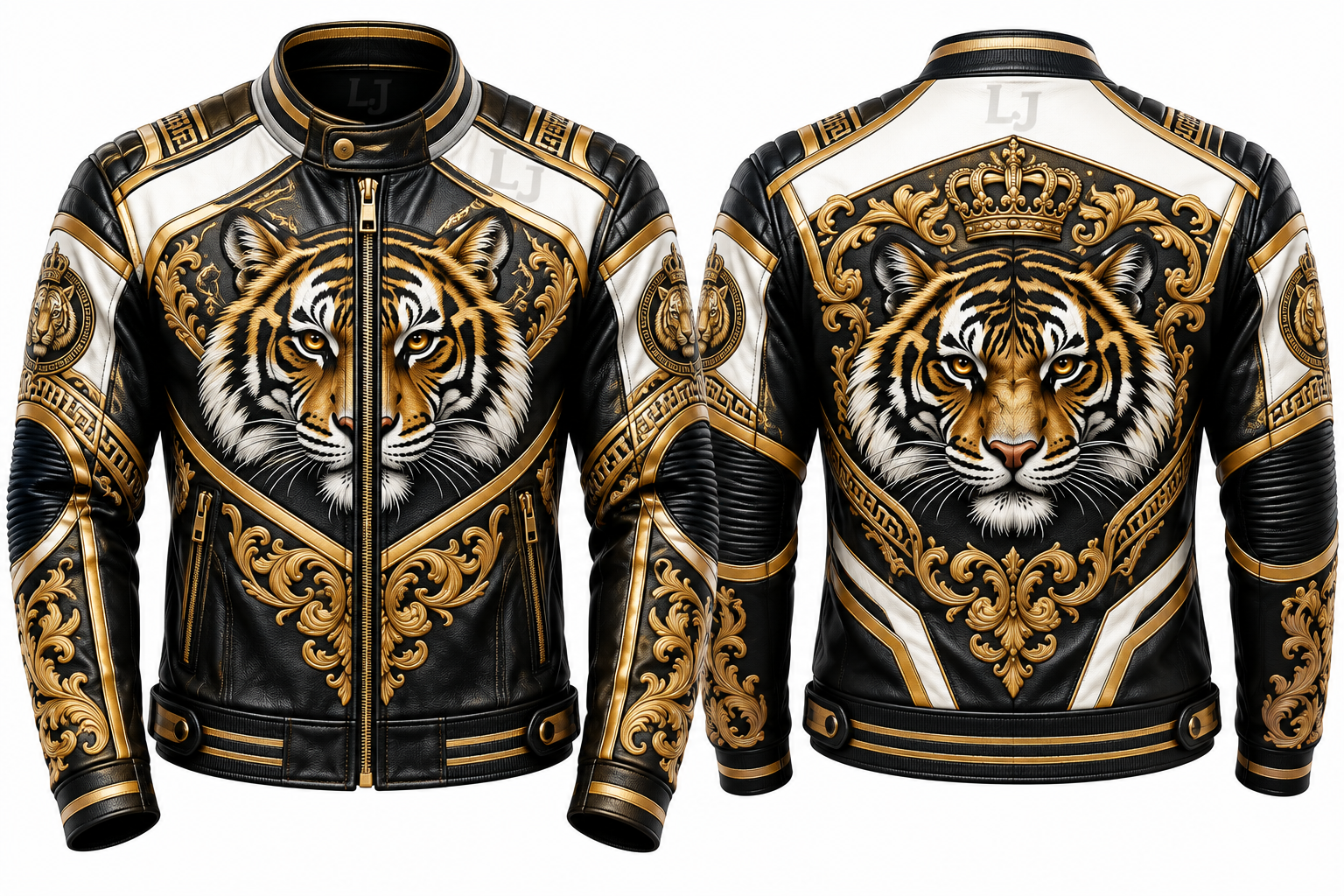 LeatherJ Luxury Tiger Leather Jacket – Black & Gold Royal Edition