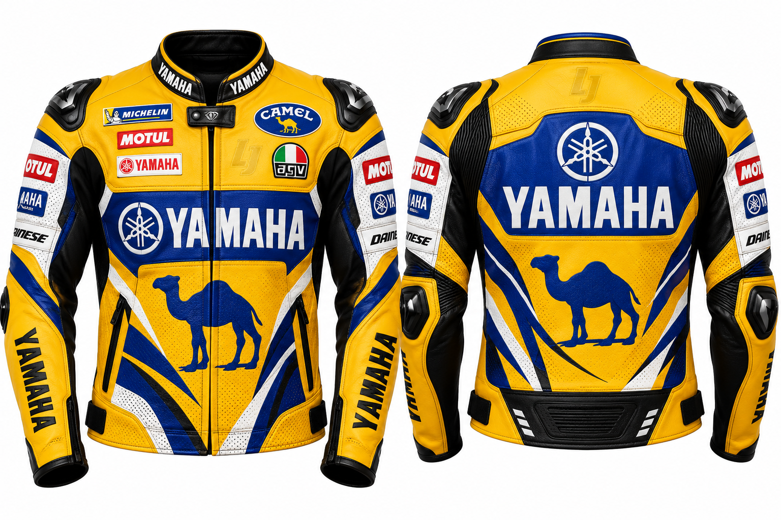 LeatherJ Premium Yellow & Blue Motorcycle Racing Leather Jacket – Racing Edition