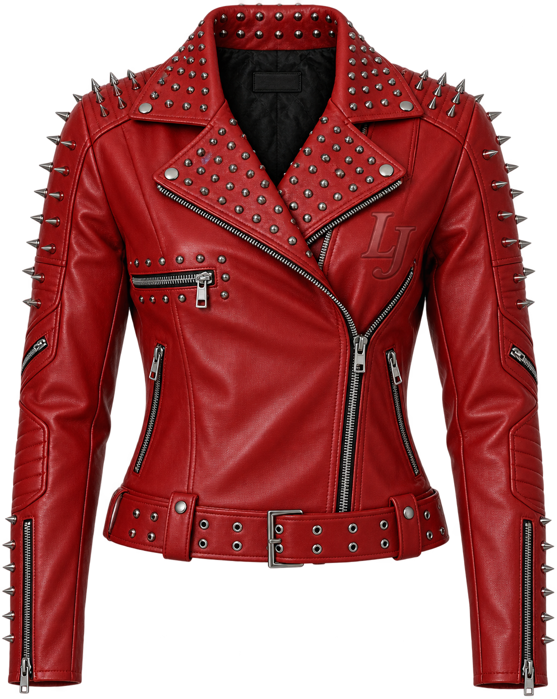 Women LeatherJ Red Studded Biker Jacket – LJ Edition