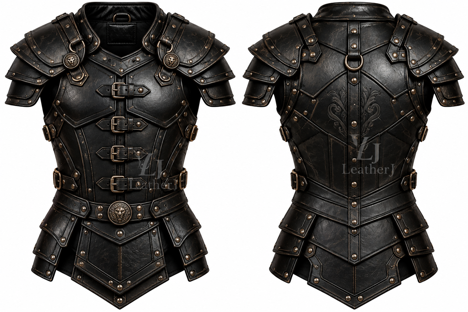 Men’s Black Leather Warrior Armor Jacket