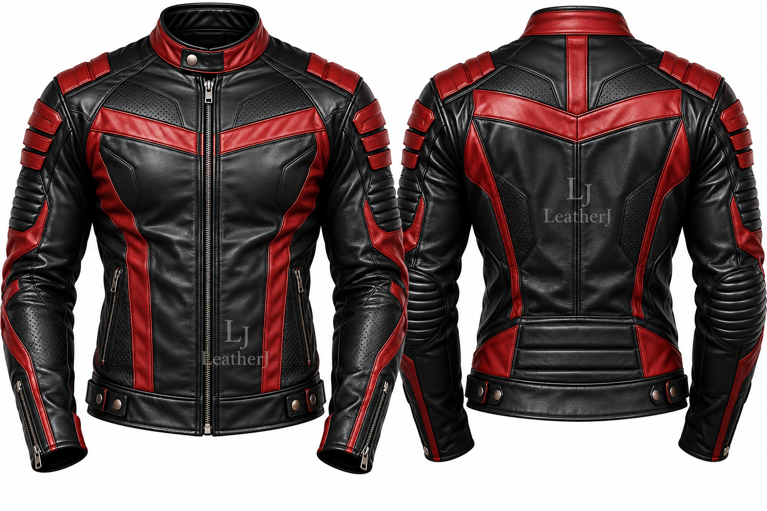 Men’s Black & Red Leather Motorcycle Jacket