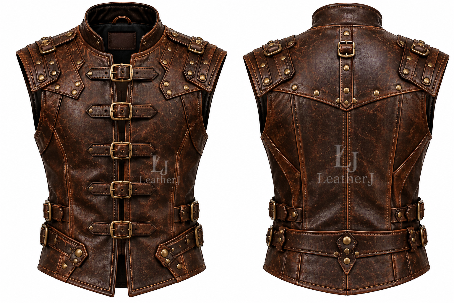 Men’s Brown Leather Buckle Vest