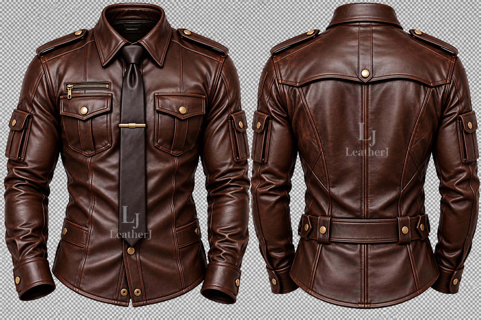 Men’s Brown Leather Military Shirt Jacket