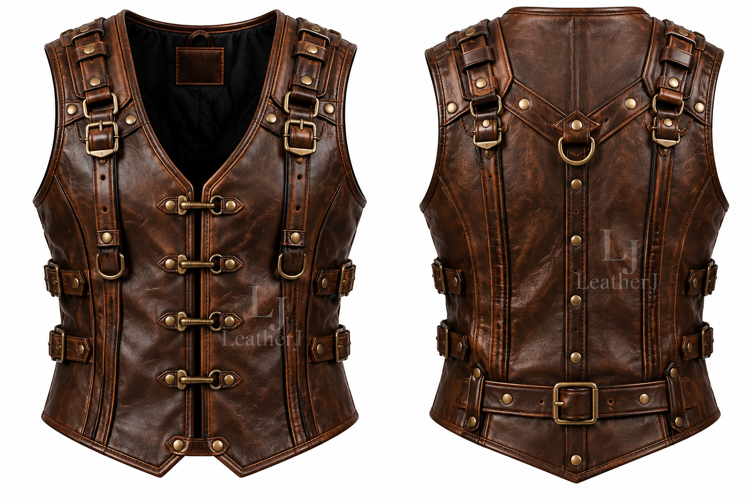 Men’s Vintage Brown Leather Buckle Vest