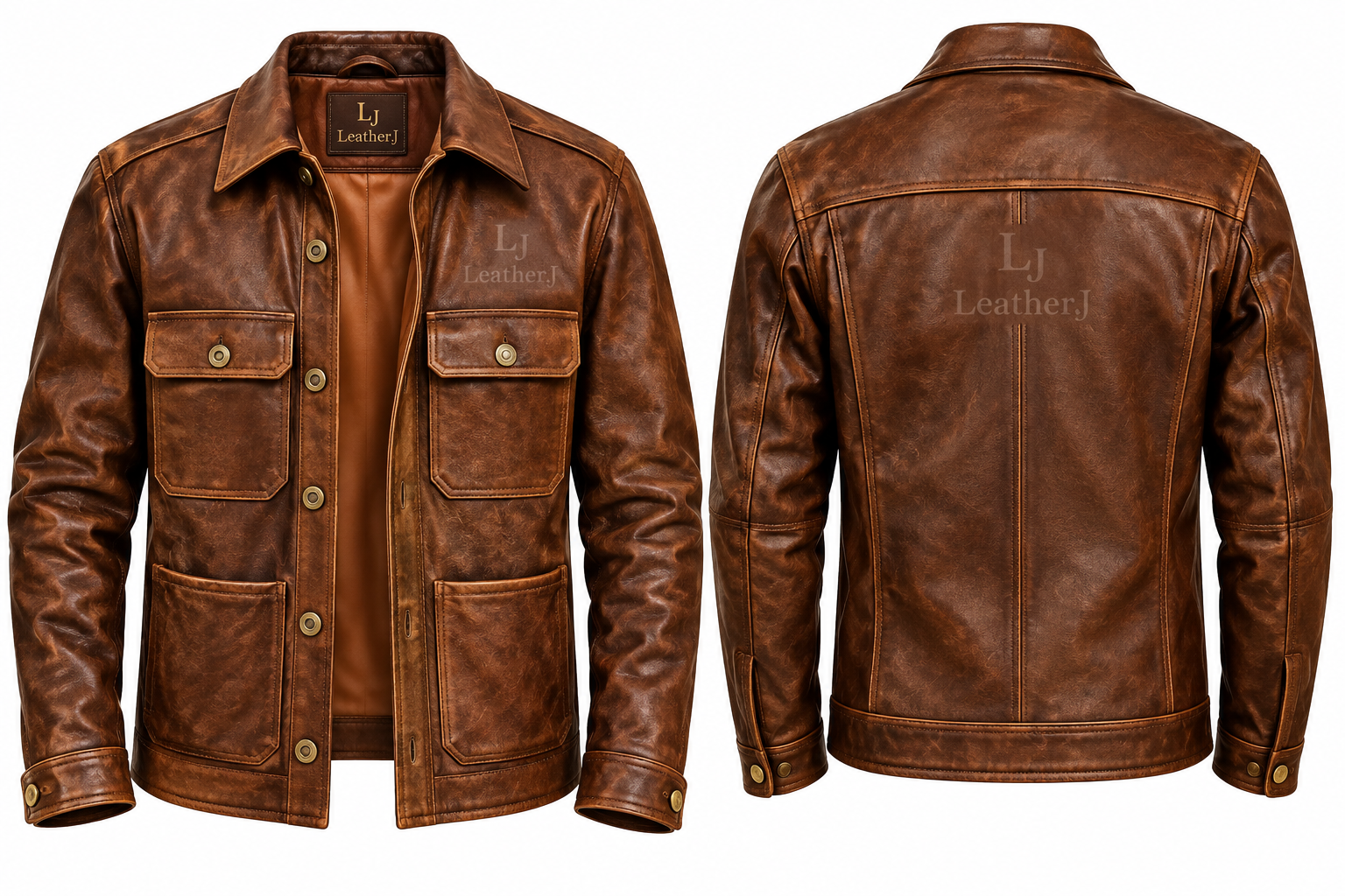 Men’s Vintage Brown Leather Field Jacket – LeatherJ