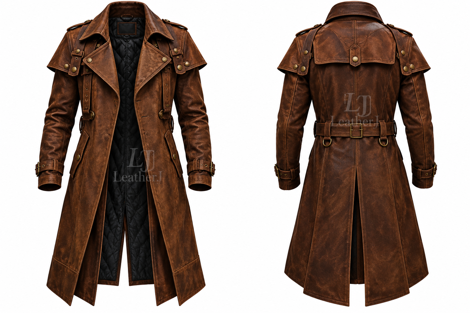 Men’s Vintage Brown Leather Trench Coat