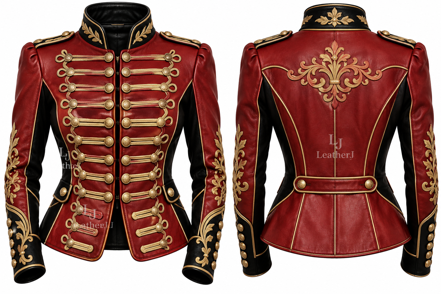 Women’s Red & Black Leather Military Jacket