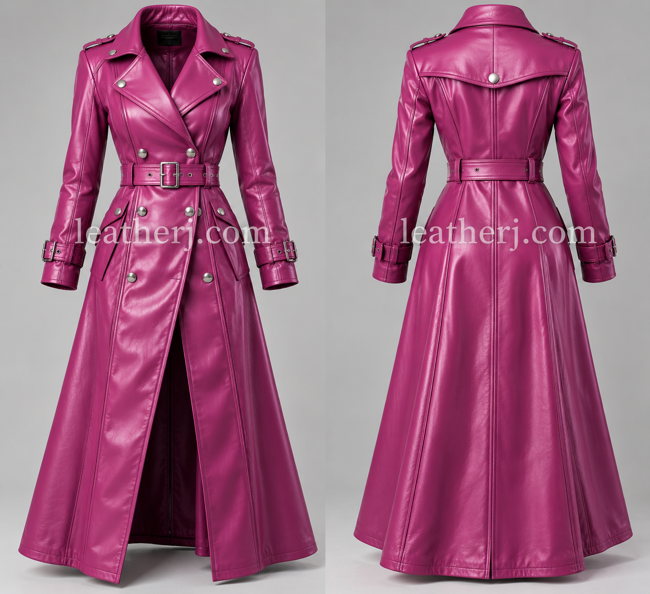 Purple Pink Leather Trench Coat for Women