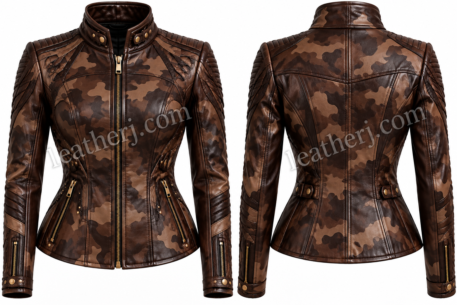 Dark Chocolate Brown Camouflage Leather Jacket