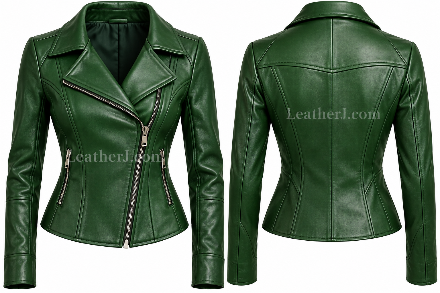Women’s Green Leather Classic Moto Jacket