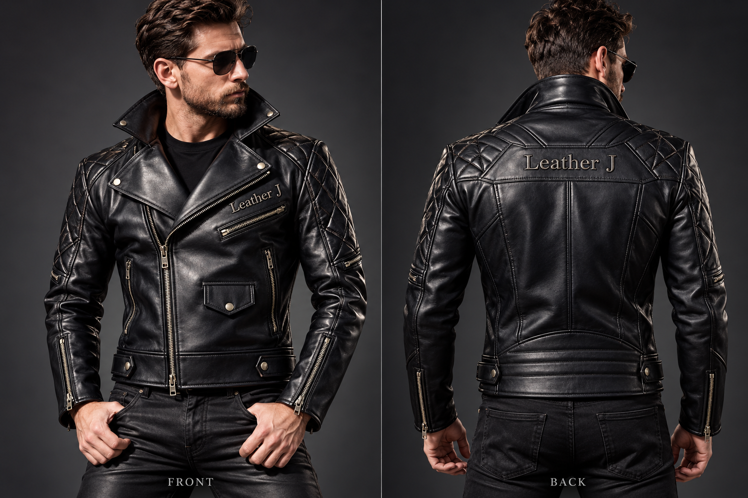 Leather J Premium Black Quilted Biker Leather Jacket