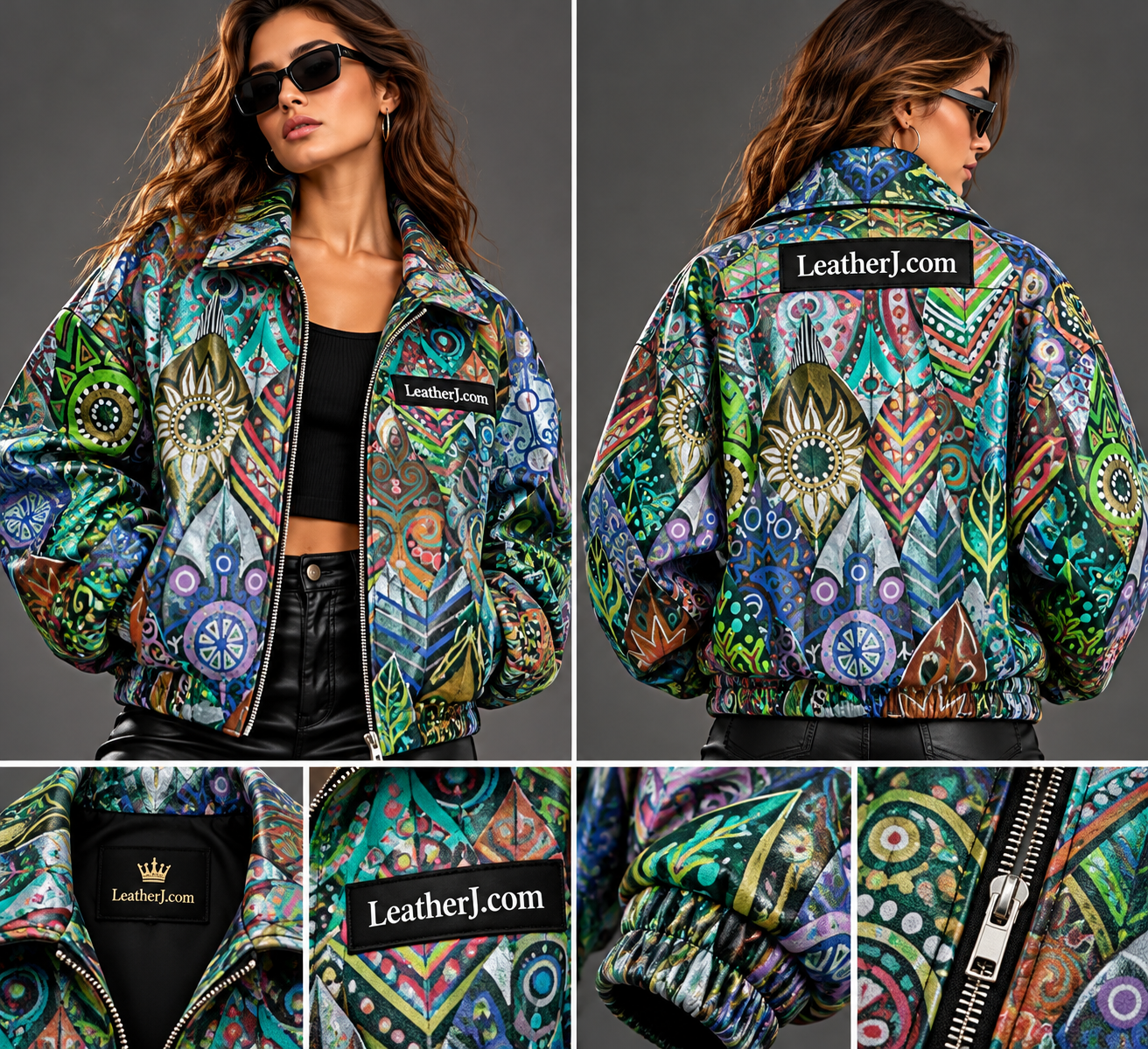 Title: Women's Multicolor Tribal Printed Oversized Leather Jacket