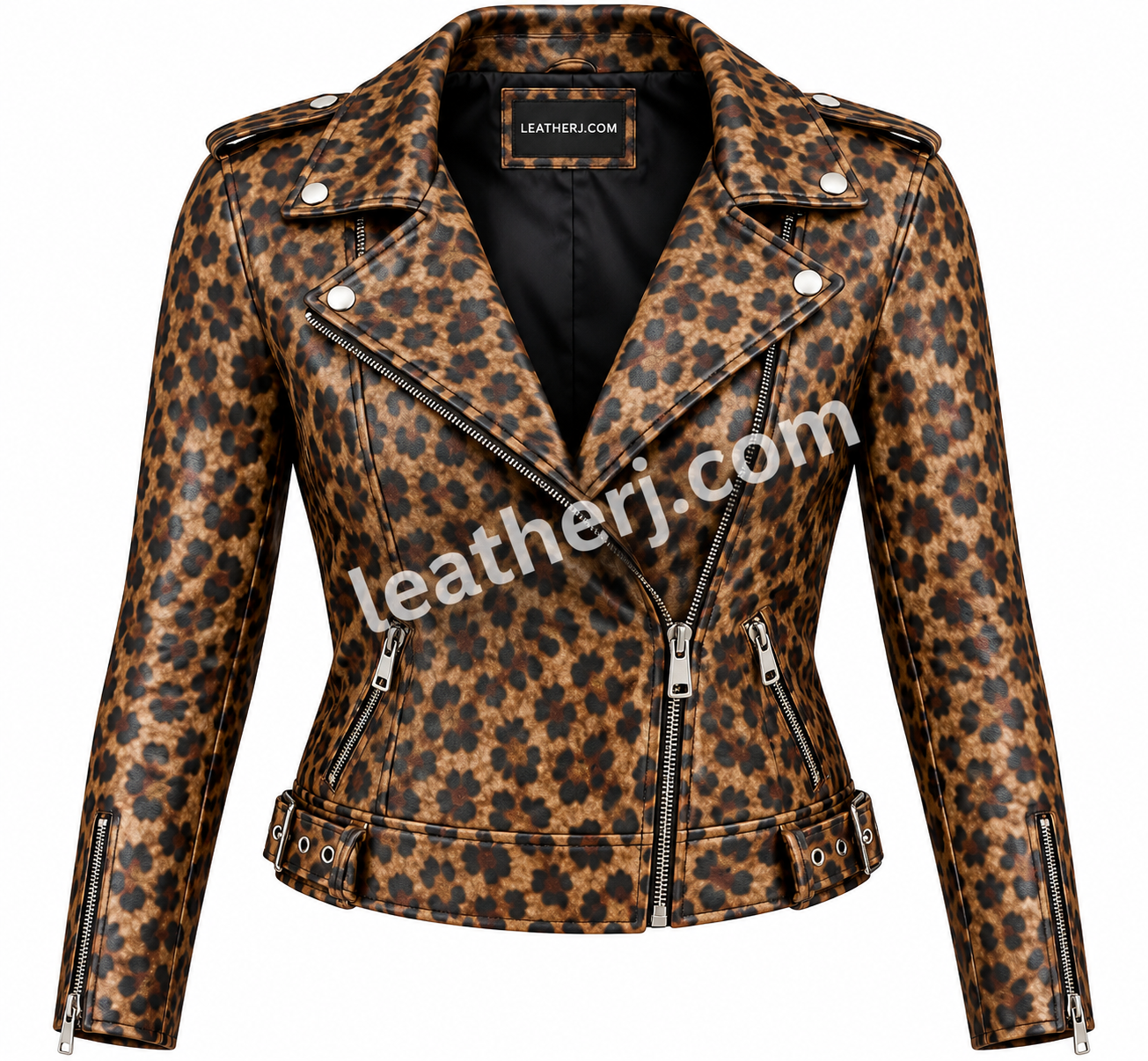 Women’s Leopard Print Leather Moto Jacket