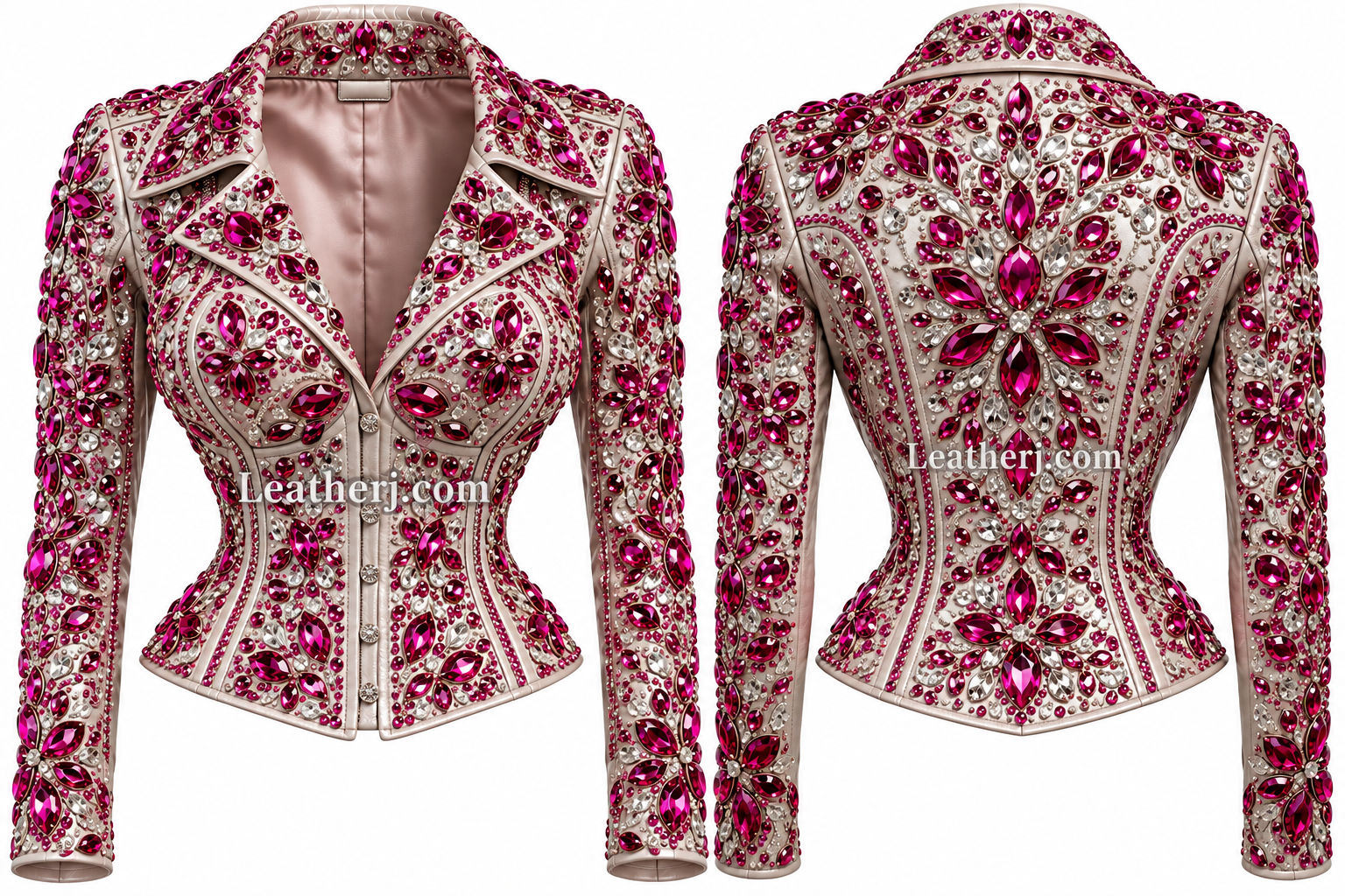 Women’s Embellished Leather Blouse with Full Stone Detailing